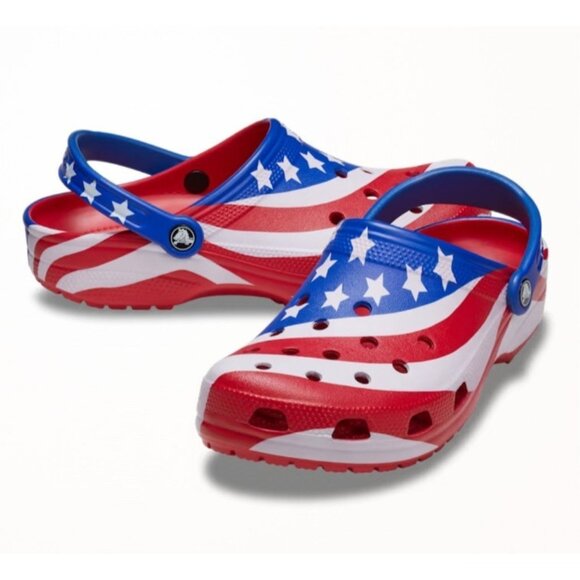 Crocs Classic American Flag Clog Size Mens 6 or Womens 8 USA Stars Stripes New - Picture 1 of 9